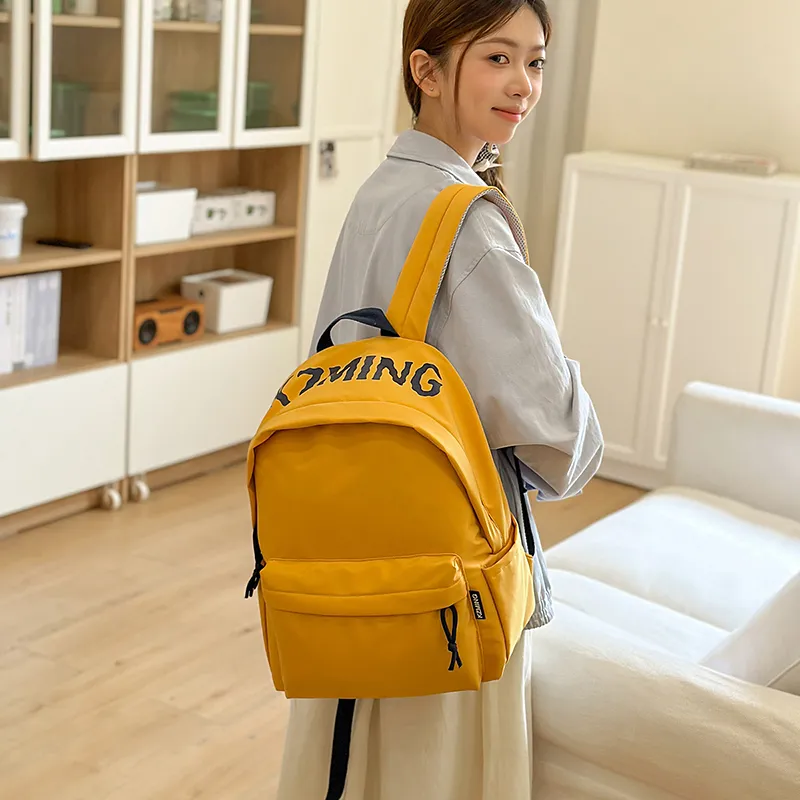 URBAN FOREST Nylon Backpack Unisex Black/Red/Yellow/Navy Blue-14