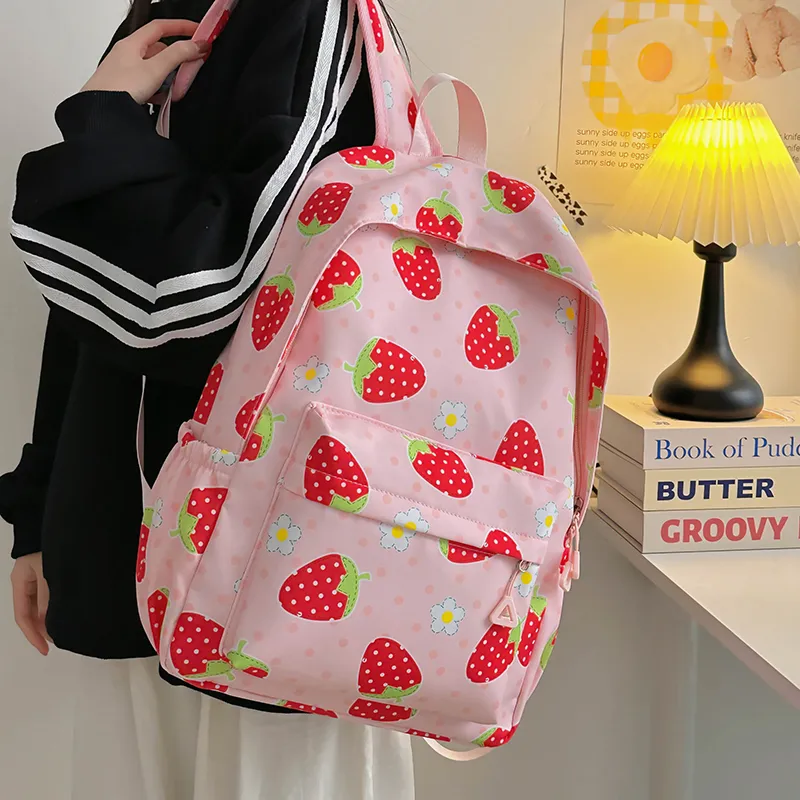 URBAN FOREST Nylon Backpack Unisex Heart Shaped/Strawberry Themed-8