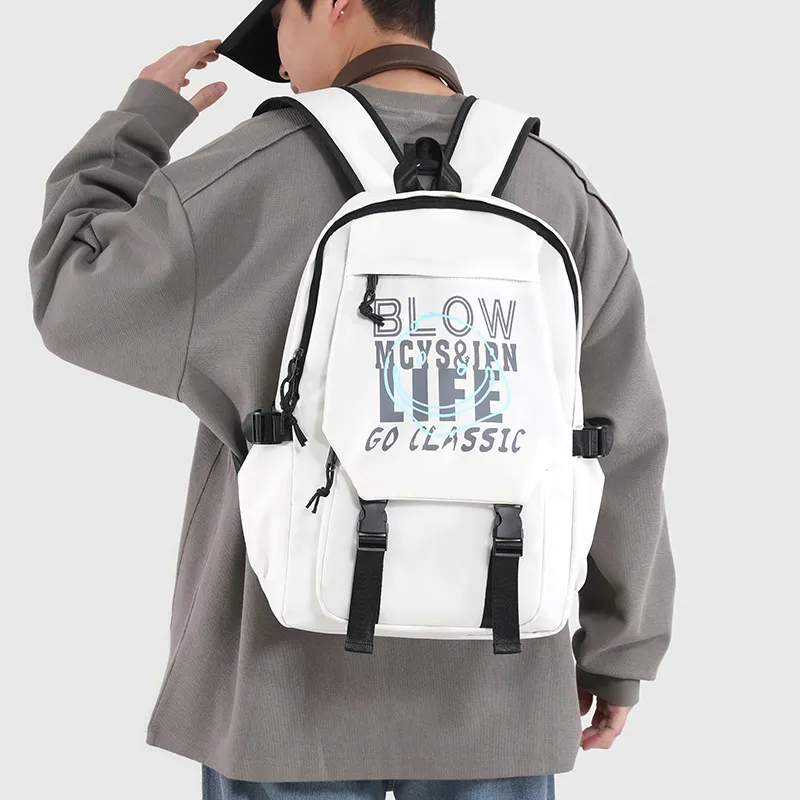 URBAN FOREST Nylon Backpack Unisex White Letter/White Smiley Face/Black Letter/Black Smiley Face-2