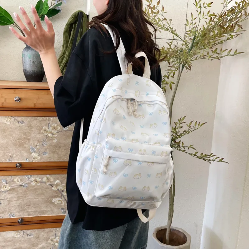 URBAN FOREST Nylon Backpack Unisex White/Pink/Yellow/Blue-2