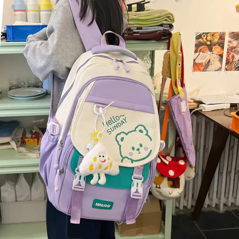URBAN FOREST Twill Backpack Unisex Black/Pink/Purple/Khaki/Light Green-10