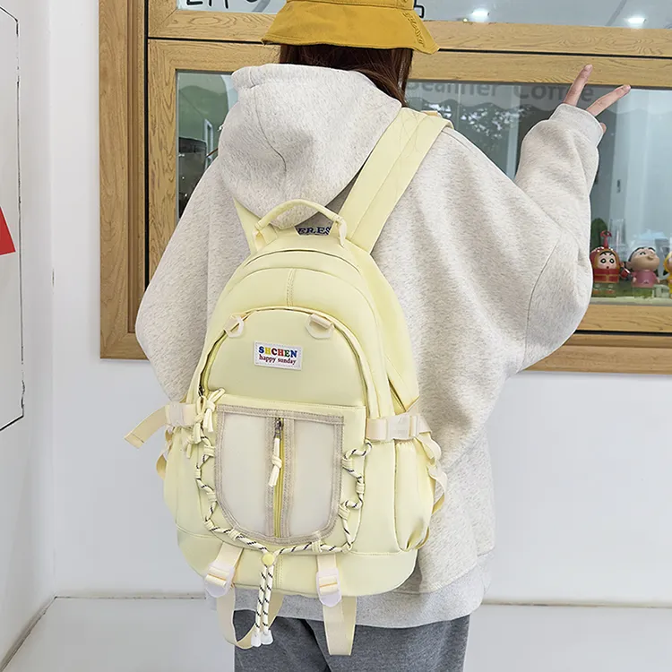 URBAN FOREST Nylon Backpack Unisex Light Yellow/Blue/Black/Pink-4