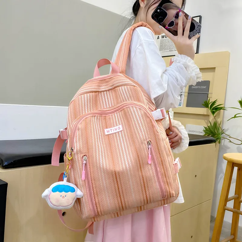 URBAN FOREST Nylon Backpack Unisex Pink/Green/Yellow/Black/White-4