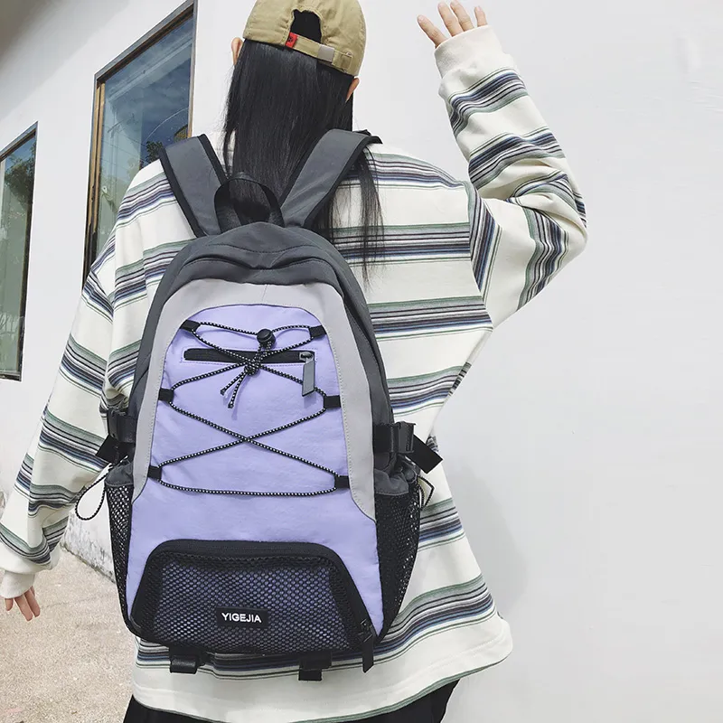 URBAN FOREST Nylon Backpack Unisex Light Green/Violet/Black/Ecru-8