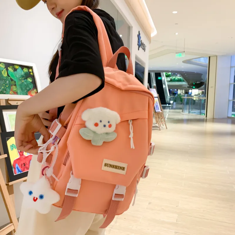 URBAN FOREST Nylon Backpack Unisex Green/Blue/Orange/Black/White-11