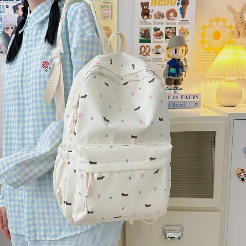 URBAN FOREST Nylon Backpack Unisex Dachshund/Floral Puppy-7