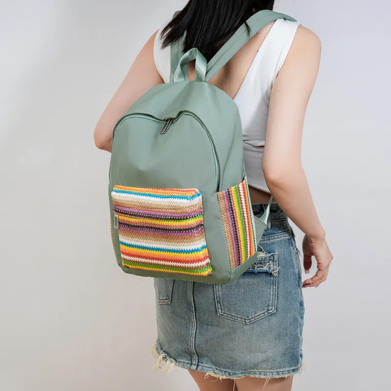 URBAN FOREST Oxford Backpack Regular Unisex Ecru/Black/Green/Pink-14