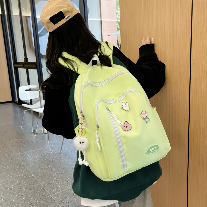 URBAN FOREST Nylon Backpack Unisex Light Yellow/Light Green/Ivory/Black-9