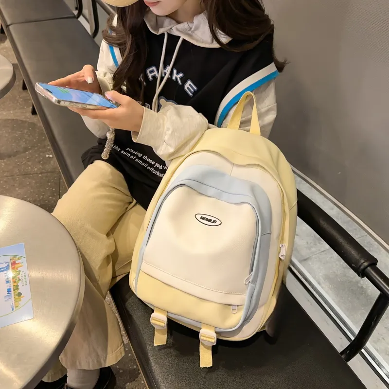 URBAN FOREST Nylon Backpack Unisex Black/Pink/Light Yellow/Light Blue/Jasper-9