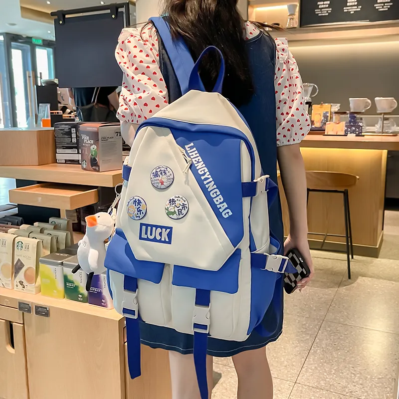 URBAN FOREST Nylon Backpack Unisex White/Black/Purple/Blue-22