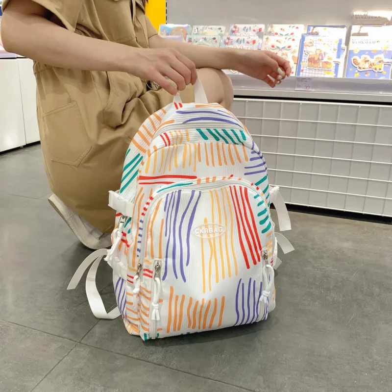 URBAN FOREST Nylon Backpack Unisex Ivory/Light Yellow/Pink-1