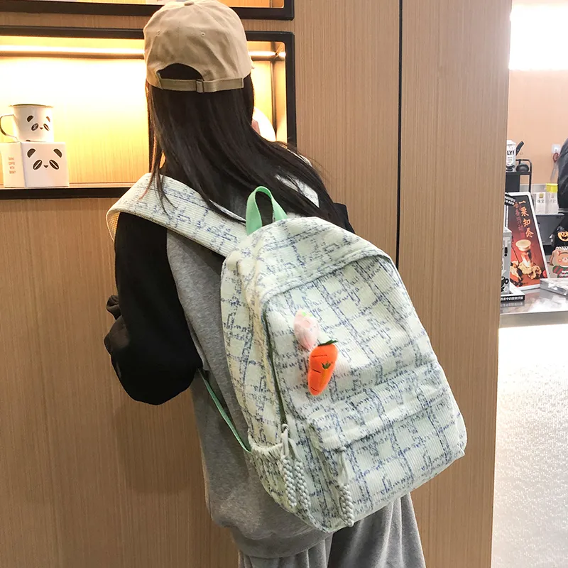 URBAN FOREST Corduroy Backpack Unisex Pink/Light Green/Lake Blue-11