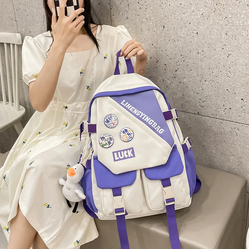 URBAN FOREST Nylon Backpack Unisex White/Black/Purple/Blue-16