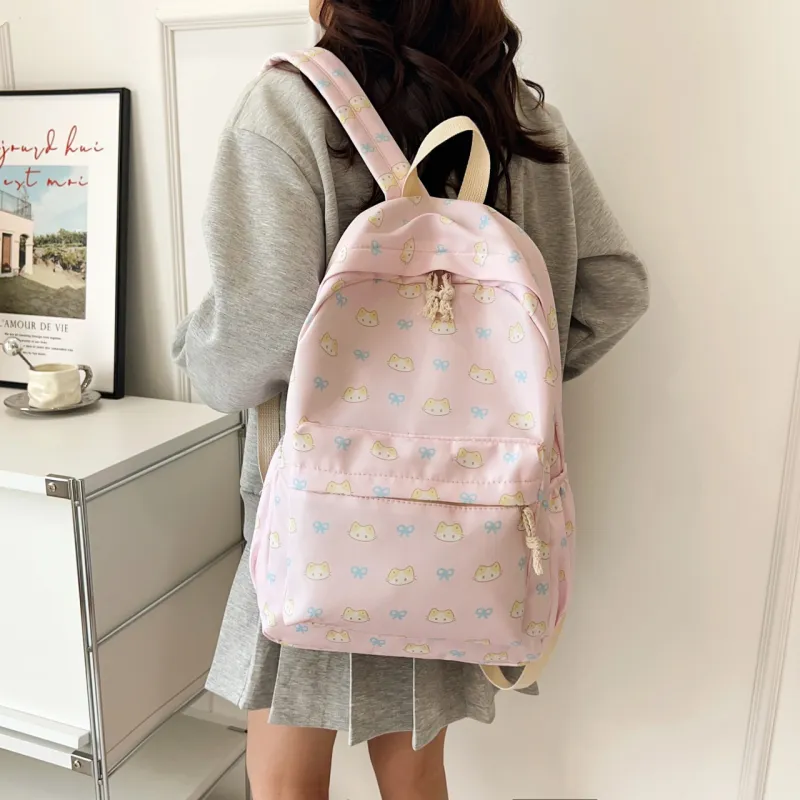 URBAN FOREST Nylon Backpack Unisex White/Pink/Yellow/Blue-11