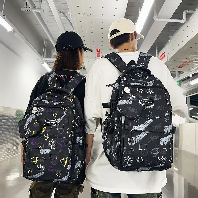 URBAN FOREST Nylon Backpack Unisex Red/Purple/Yellow/Green/Black-3