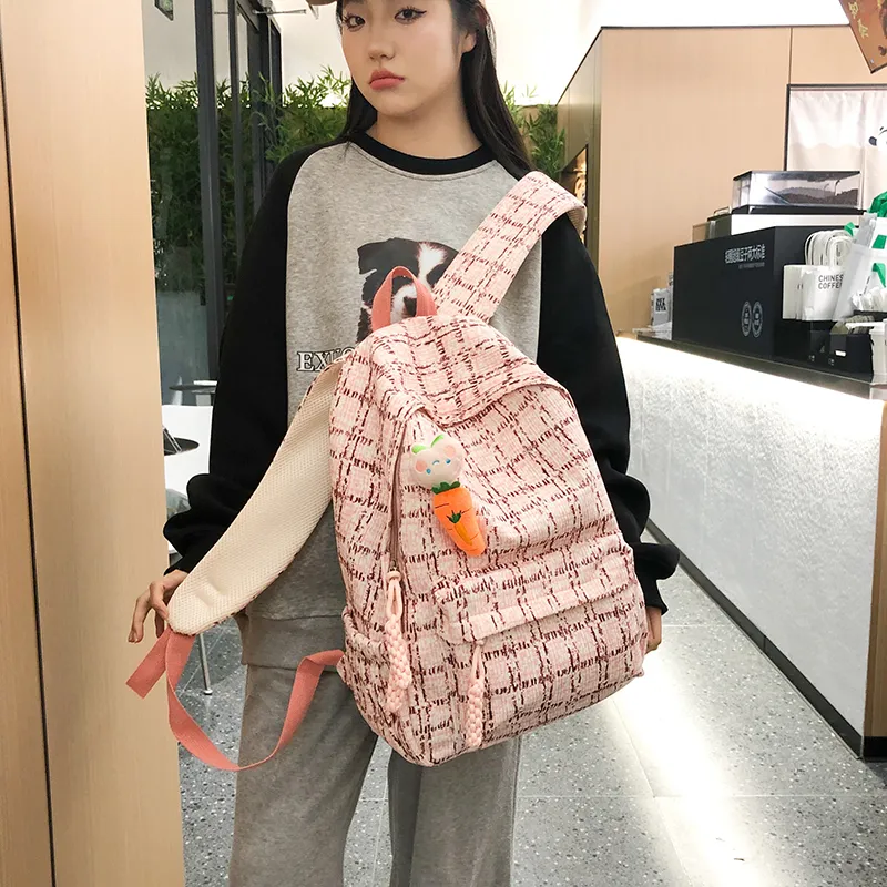 URBAN FOREST Corduroy Backpack Unisex Pink/Light Green/Lake Blue-3