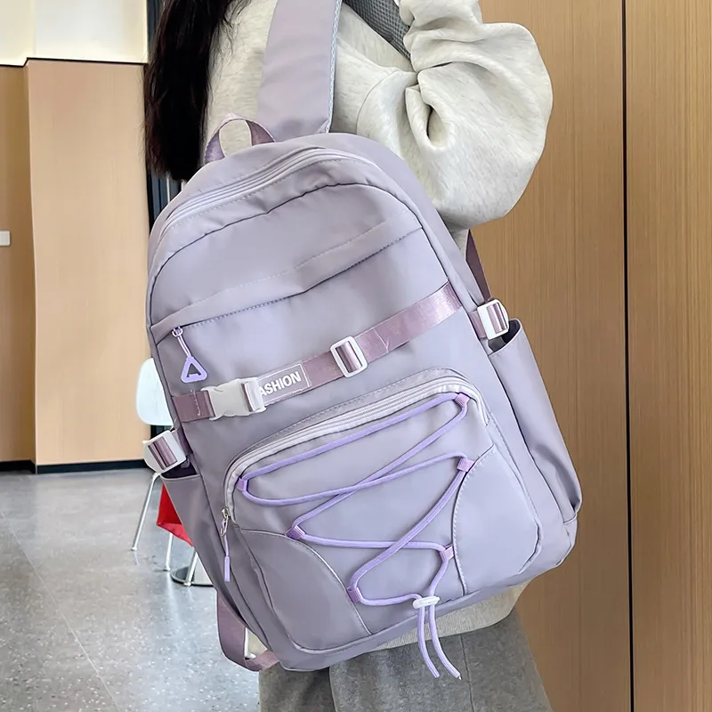 URBAN FOREST Nylon Backpack Unisex White/Violet/Ginger Yellow/Emerald Green-6