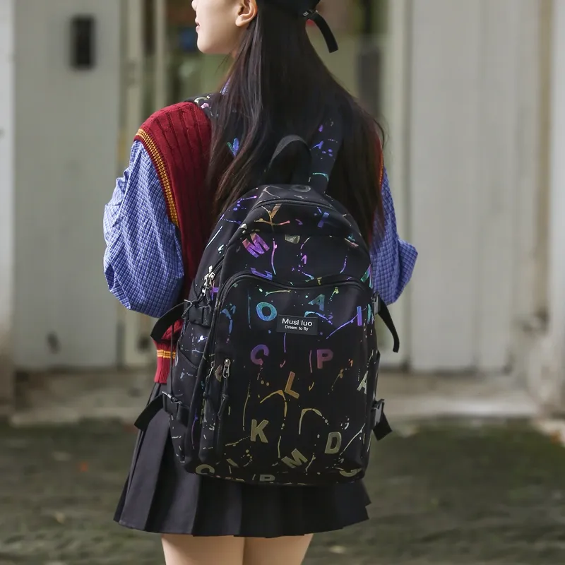 URBAN FOREST Nylon Backpack Unisex White/Black/Blue/Pink-6