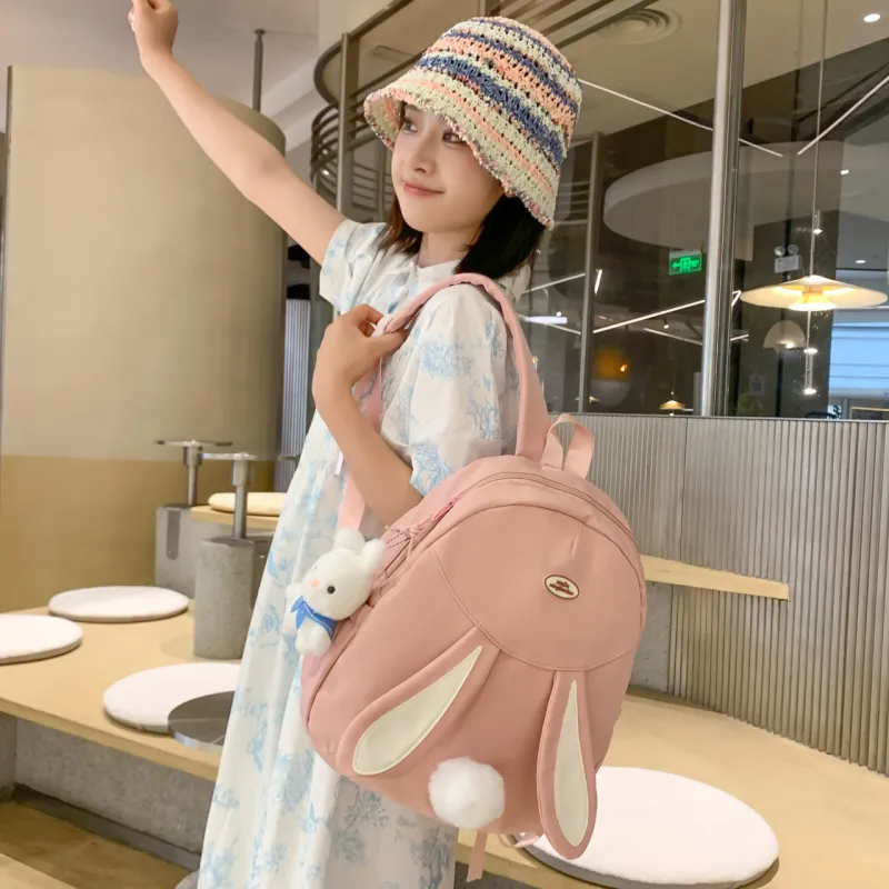 URBAN FOREST Nylon Backpack Unisex White/Black/Pink/Yellow/Blue-14