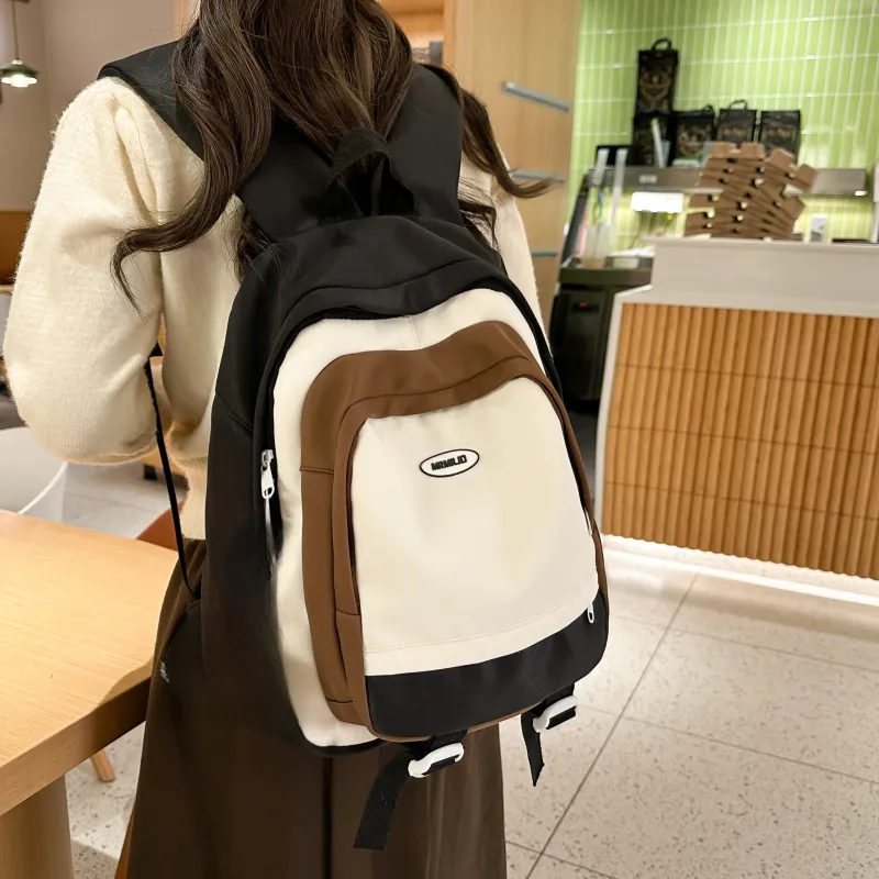 URBAN FOREST Nylon Backpack Unisex Black/Pink/Light Yellow/Light Blue/Jasper-2