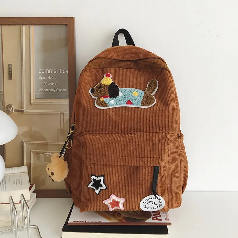 URBAN FOREST Corduroy Backpack Women's White/Black/Dark Brown/Sky Blue-11
