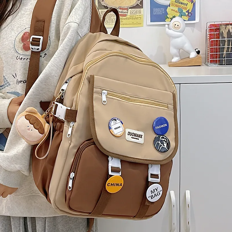 URBAN FOREST Nylon Backpack Regular Unisex Black/Yellow/Khaki/Blue/Brown-18
