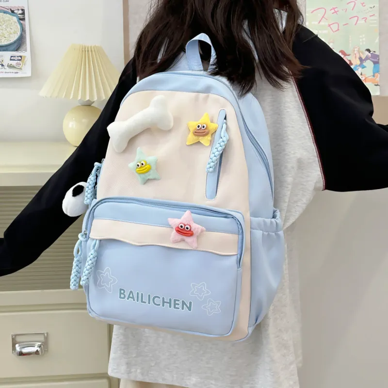 URBAN FOREST Nylon Backpack Unisex Pink/Violet/Khaki/Cyan/Lake Blue/Black-23