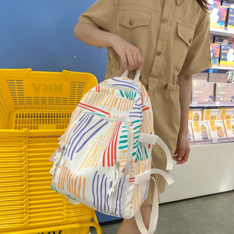 URBAN FOREST Nylon Backpack Unisex Ivory/Light Yellow/Pink-4
