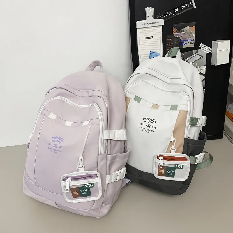 URBAN FOREST Nylon Backpack Unisex Black Red/Purple/Green Blue/Coffee-14