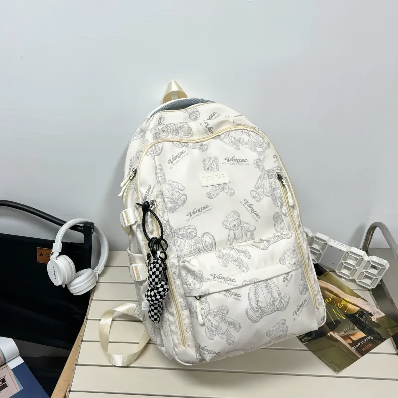 URBAN FOREST Composite Cloth Backpack Unisex White/Gray/Black/Green-2
