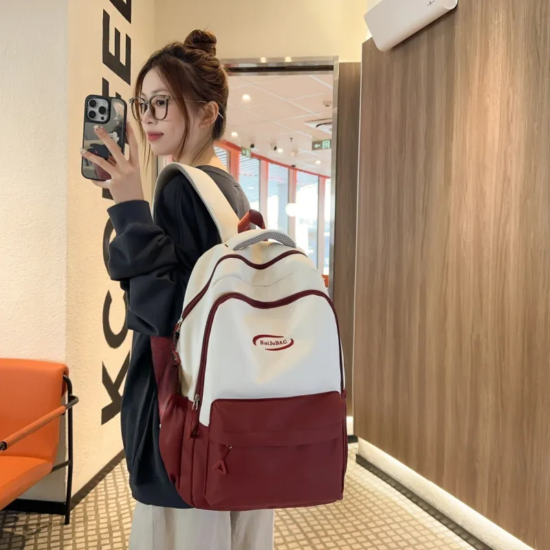 URBAN FOREST Nylon Backpack Unisex Pink/Orange/Yellow/Khaki/White-12