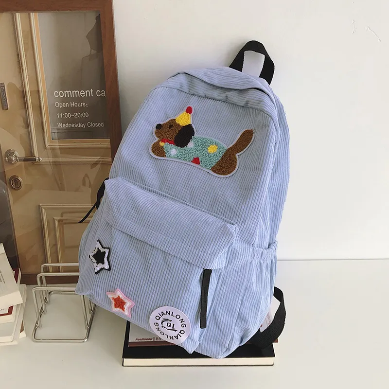 URBAN FOREST Corduroy Backpack Women's White/Black/Dark Brown/Sky Blue-17