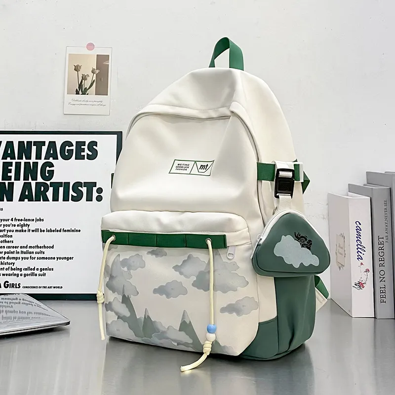URBAN FOREST Nylon Backpack Unisex Green/Brown-2
