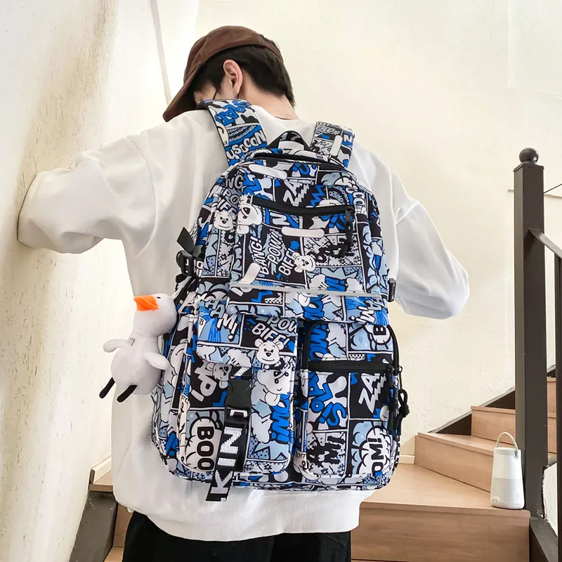 URBAN FOREST Nylon Backpack Unisex Black/Red/Purple/Blue-13