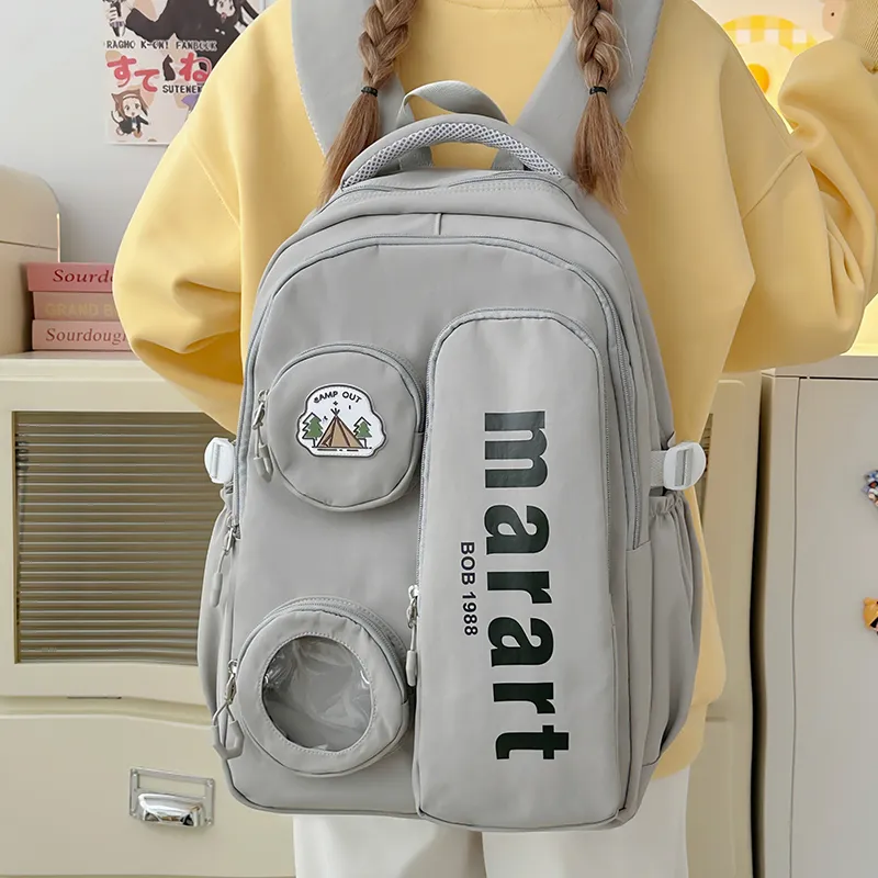 URBAN FOREST Nylon Backpack Regular Unisex Ecru/Light Gray/Black/Yellow/Pink-7