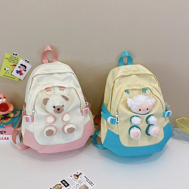 URBAN FOREST Nylon, Plush Backpack Women's Pink/Blue/Yellow/Black-1