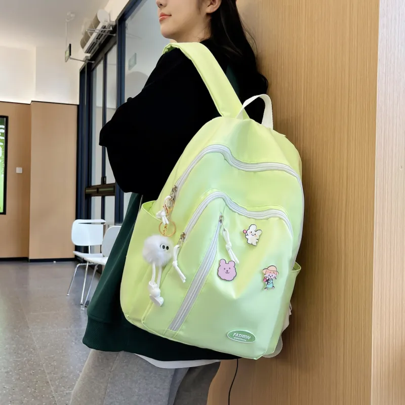 URBAN FOREST Nylon Backpack Unisex Light Yellow/Light Green/Ivory/Black-7