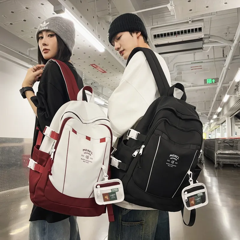 URBAN FOREST Nylon Backpack Unisex Black Red/Purple/Green Blue/Coffee-6
