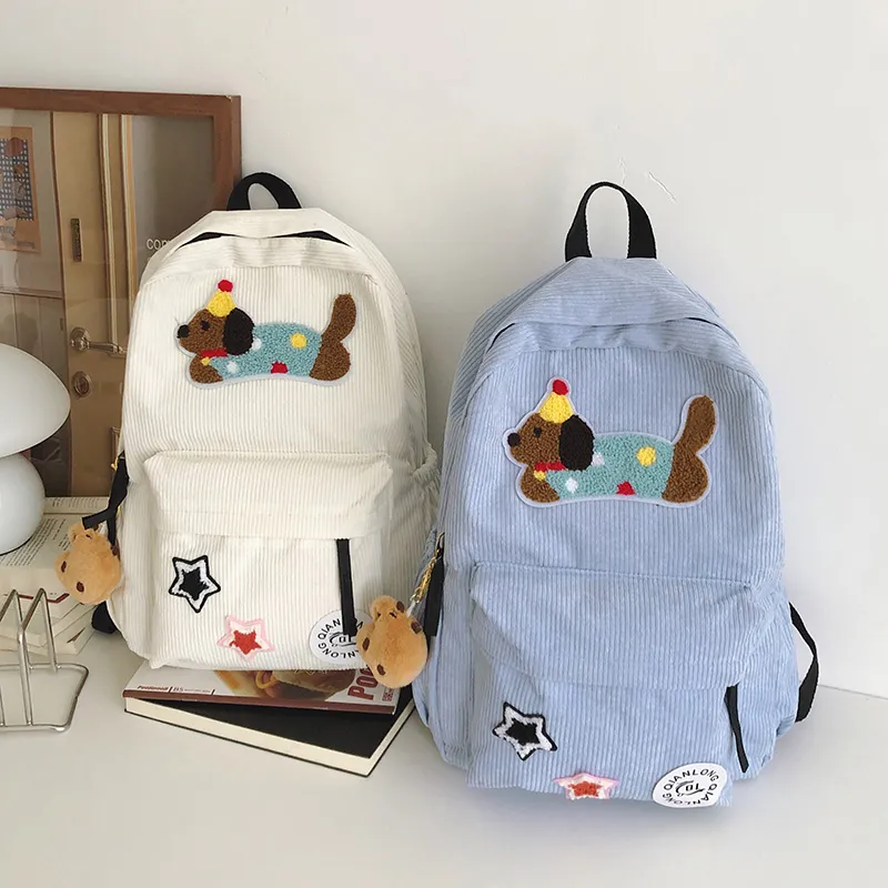 URBAN FOREST Corduroy Backpack Women's White/Black/Dark Brown/Sky Blue-18