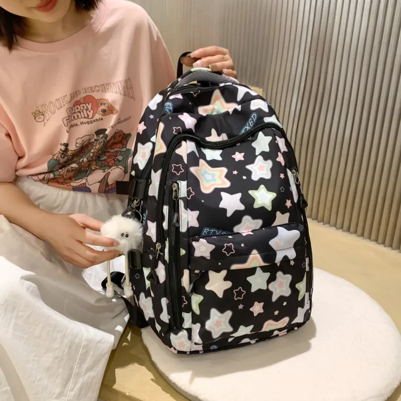 URBAN FOREST Nylon Backpack Regular Unisex Black/Yellow/Pink/White-4