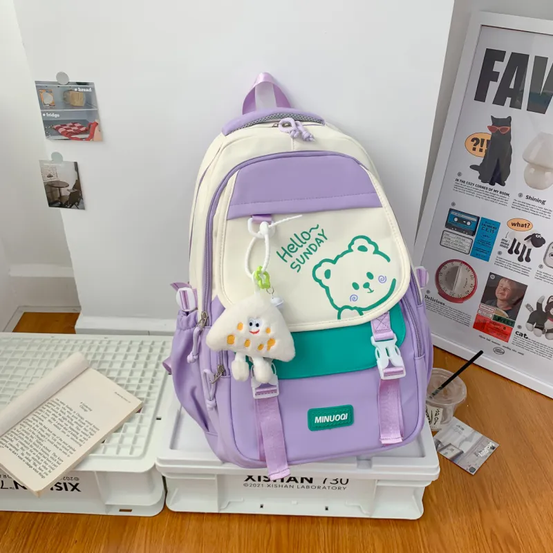 URBAN FOREST Twill Backpack Unisex Black/Pink/Purple/Khaki/Light Green-13