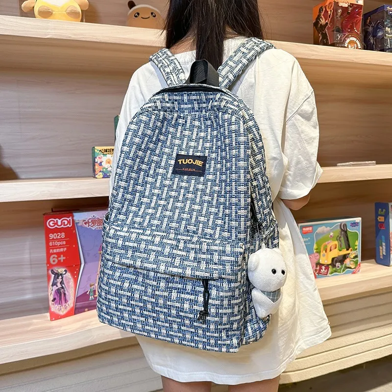 URBAN FOREST Nylon Backpack Unisex Ecru/Red/Dark Brown/Blue-13