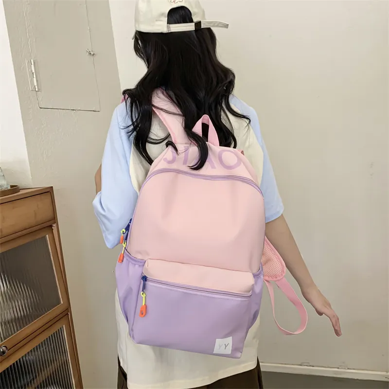 URBAN FOREST Nylon Backpack Unisex Pink & Purple/Pink & Green/Green & Yellow/Blue & Yellow-3