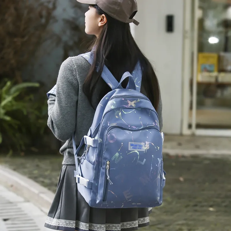 URBAN FOREST Nylon Backpack Unisex White/Black/Blue/Pink-11