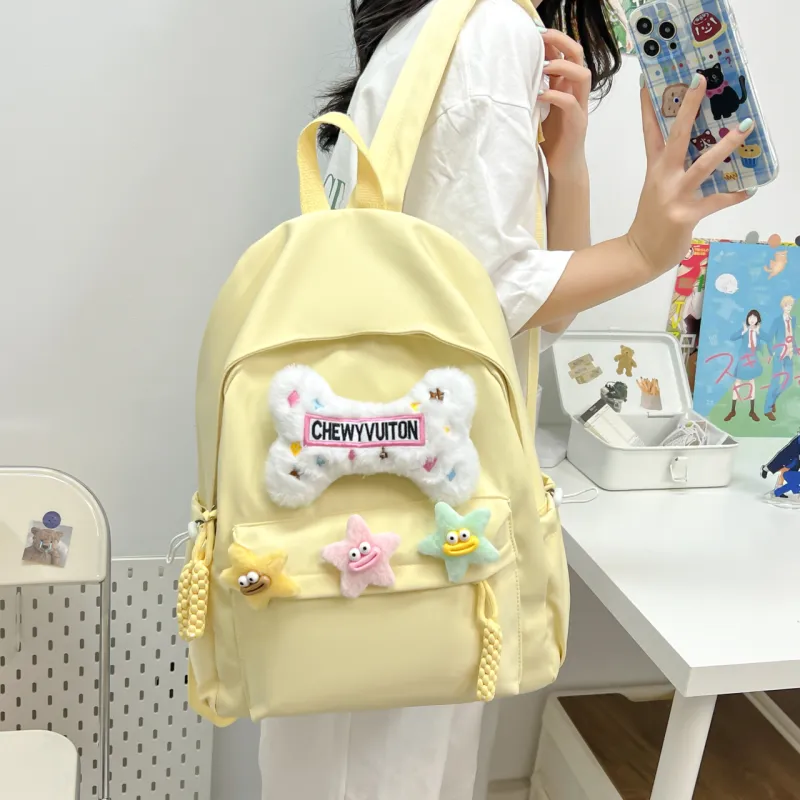 URBAN FOREST Composite Cloth Backpack Unisex Yellow/Pink/Black/Green/White-4
