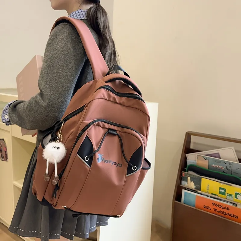 URBAN FOREST Nylon Backpack Regular Unisex Pea Green/Black/Apricot/Light Brown/Light Blue-2