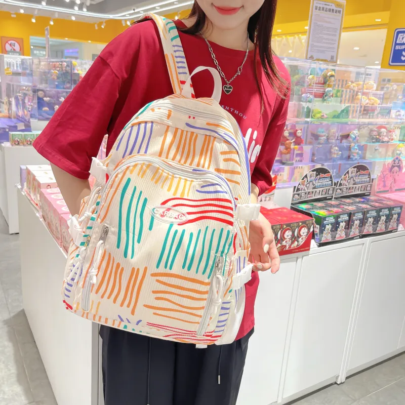 URBAN FOREST Nylon Backpack Unisex Ivory/Light Yellow/Pink-9
