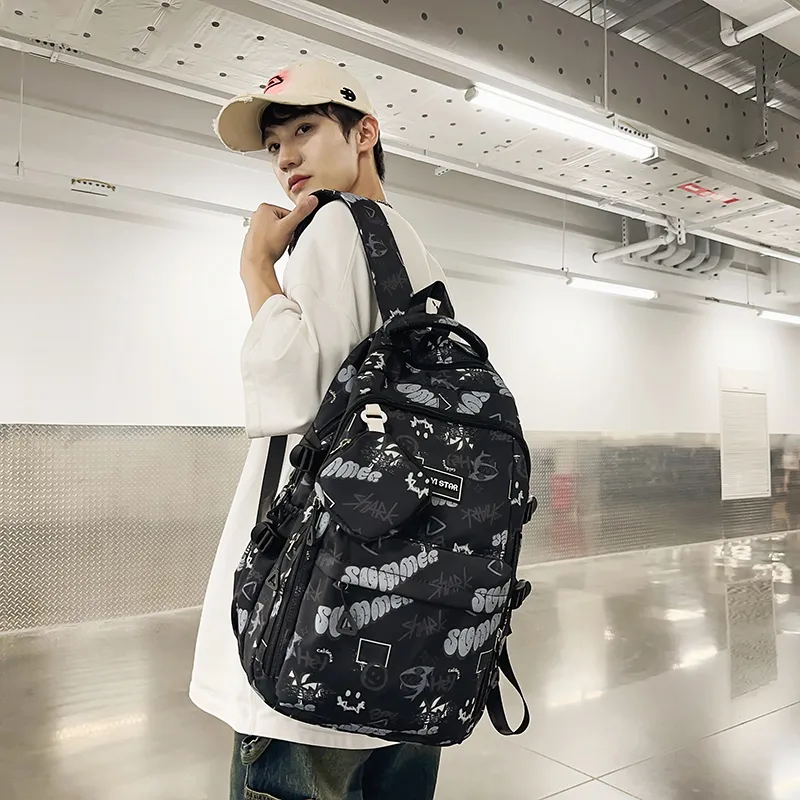 URBAN FOREST Nylon Backpack Unisex Red/Purple/Yellow/Green/Black-13