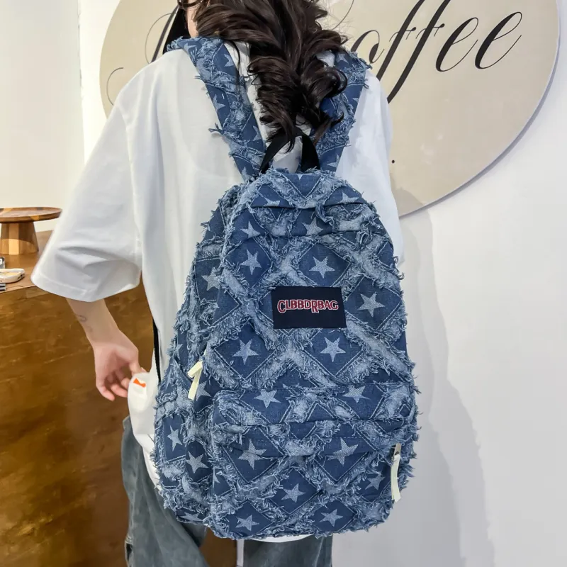 URBAN FOREST Denim Backpack Unisex Blue/Dark Blue/Light Blue-3