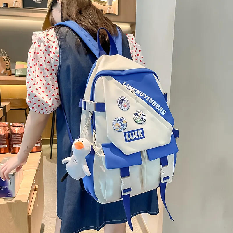URBAN FOREST Nylon Backpack Unisex White/Black/Purple/Blue-21